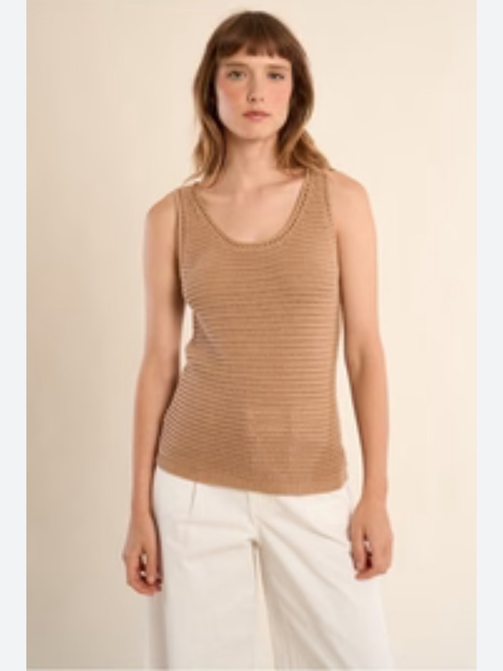 Molly Bracken Sleeveless Knit Tank Top in Beige Crochet Women’s Small Neutral